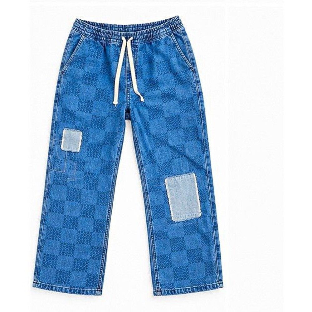 Vans Men’s XL Blue Check Denim Pants Elastic Waist Drawstring